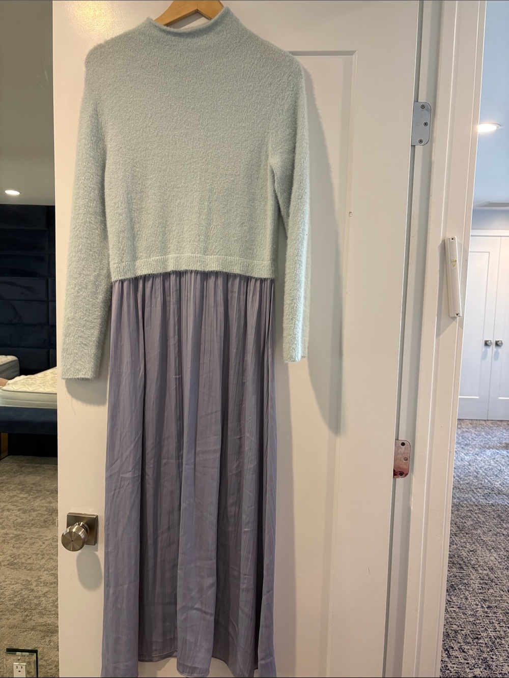 Anthropologie Mint Green Cropped Sweater Top with Lavender Maxi Skirt Dress